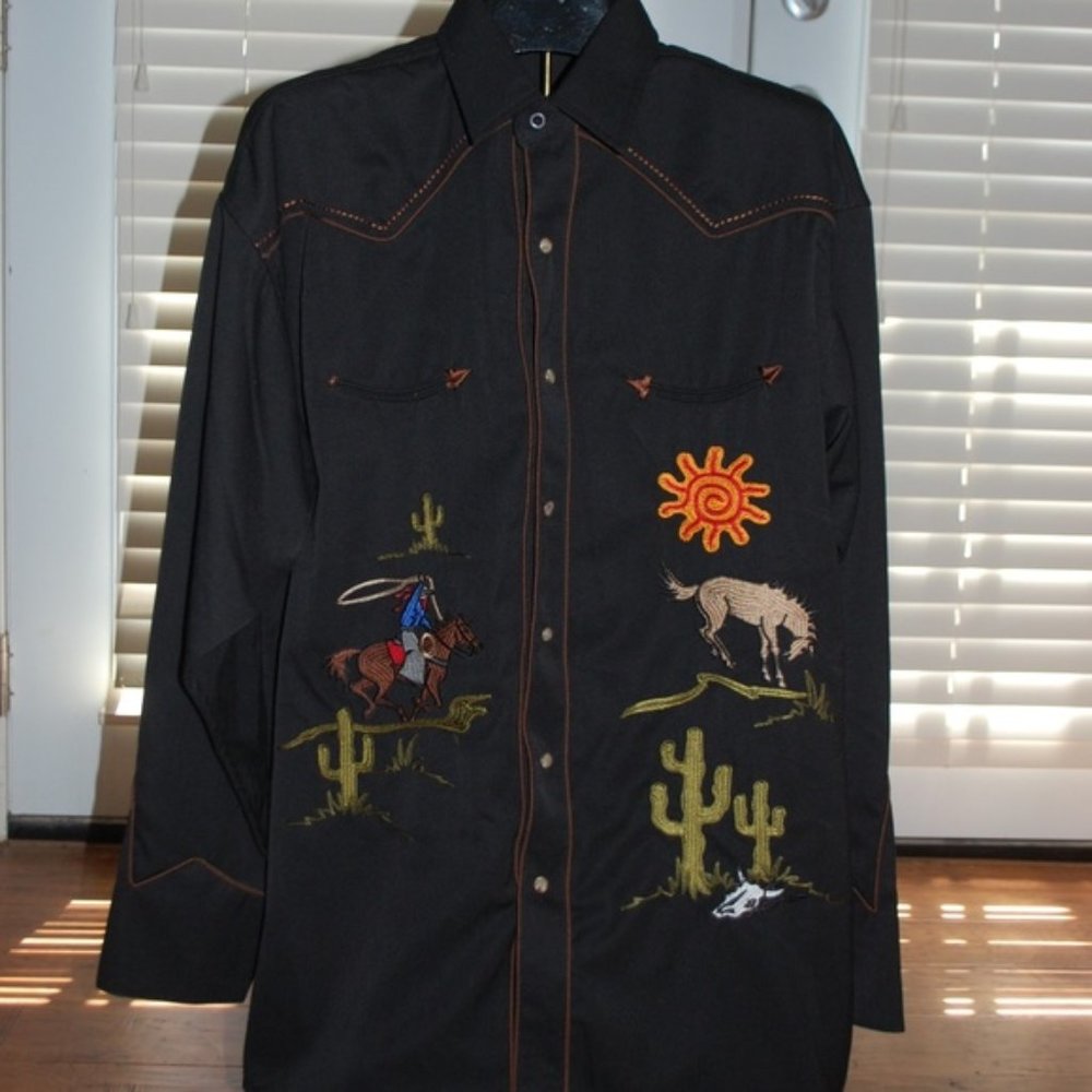 Western Rodeo Cowboy Button Down W/ Snap Buttons No Tag But Approx Measurements
